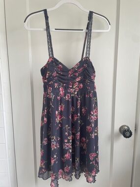 Navy Floral Sundress with Pink Roses